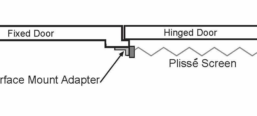 Drawing showing the placement of the Screen Solutions Surface Mount Adapter on an Atrium style door.